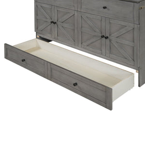 English Elm Queen Murphy Wall Bed with Usb Ports Storage Drawers and Cabinet Style Panel Front Gray N708S00006AAE