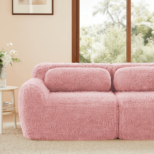 English Elm 149'' Plush Modular Cloud Sofa Boneless Ergonomic Design for Home Theater Lounge Pink W714S01562