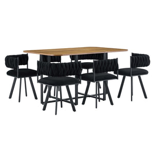 English Elm 7-piece Dining Set Tufted Velvet Chairs Melamine Table Modern Farmhouse Kitchen W3875S00040