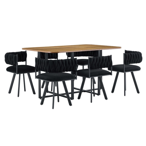 English Elm 7-piece Dining Set Tufted Velvet Chairs Melamine Table Modern Farmhouse Kitchen W3875S00040