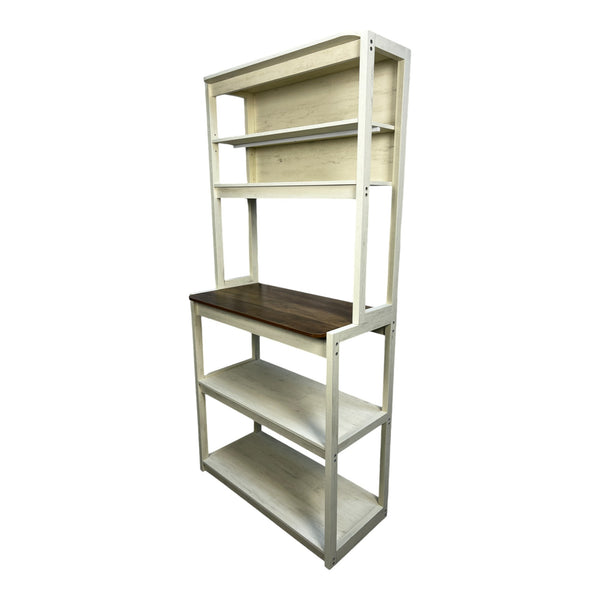 English Elm 31.50" 5-Tier Baker’s Rack in White & Rustic Brown — Spacious, Sturdy Kitchen Storage, Coffee Bar & Microwave Stand W1412P230431