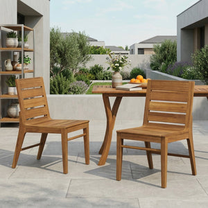 English Elm Outdoor Acacia Wood Patio Dining Chairs Set of 2 Teak Slatted Ergonomic Garden Seating N773P355906T