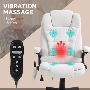 English Elm Homcom 6-Point Vibrating Massage Office Chair With Heat – Ergonomic Cream White Recliner For Comfort W2225P217959