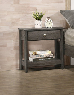 English Elm 1pc Rustic Nightstand with Single Drawer and Open Bottom Shelf - Sturdy Wooden Bedside Table, Stylish Storage Gray 24 L x 15 W x 12 H B011P255198