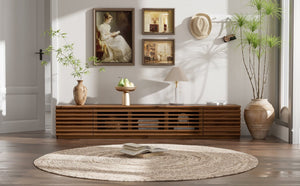English Elm 70 Inch Walnut Media Console Low Profile Tv Stand with Soft Close Flip Doors N710P374711P