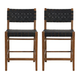 Christopher Knight Home® - Noble House - - 24.25'' Classic Counter Stools Set Of 2,Black Pu Counter Stools With Rubberwood Frame,Leather Cross-Woven Back And Seat Surface,Suitable For Kitchen/Bedroom/Dining Room