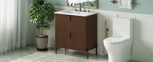 English Elm Christopher Knight Home® - 30" Elegant Freestanding Bathroom Vanity With Glossy Ceramic Sink, Soft-Close Drawers & Fluted Design N817P288931D