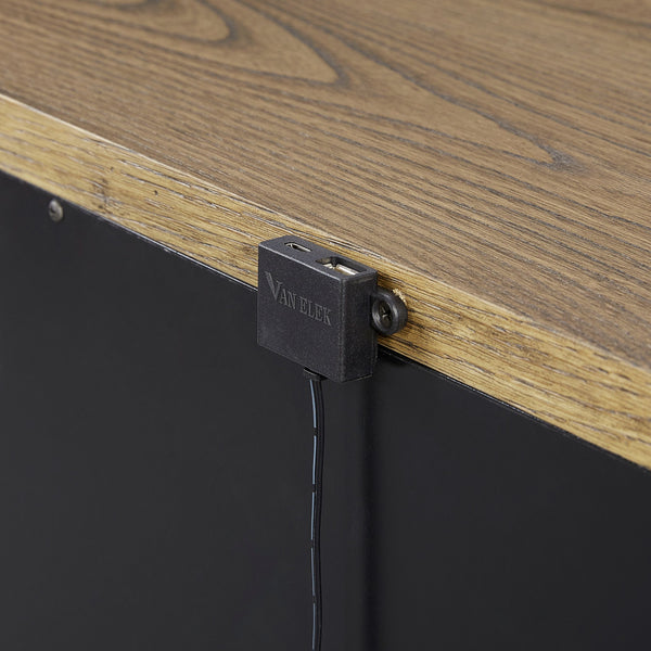 English Elm 2 Drawer Nightstand with USB Ports, Latte Elm Veneer, Solid Wood+MDF, Felt & Cedar Lined Drawers, Metal Base B2699P226102