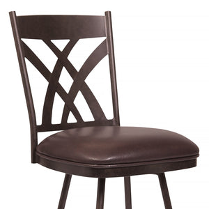 English Elm Dover Mid-century Counter Stool with Tall Back Swivel Seat and Faux Leather Cushion Brown B2736P464872