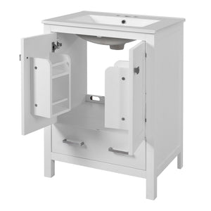English Elm 24-inch Modern Bathroom Vanity with Ceramic Sink, Soft-Close Doors, Drawer Divider & Ample Storage White N729P299440K