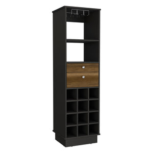 English Elm Classic Bar Cabinet with 12 Wine Cubbies, Two Full-Extension Drawers, Stemware Rack & Shelves - Black/Walnut Finish B070S00100