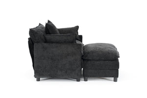 English Elm 39.4" Chenille Club Chair with Ottoman Solid Wood Frame for Living Room or Bedroom Black W3244P392667