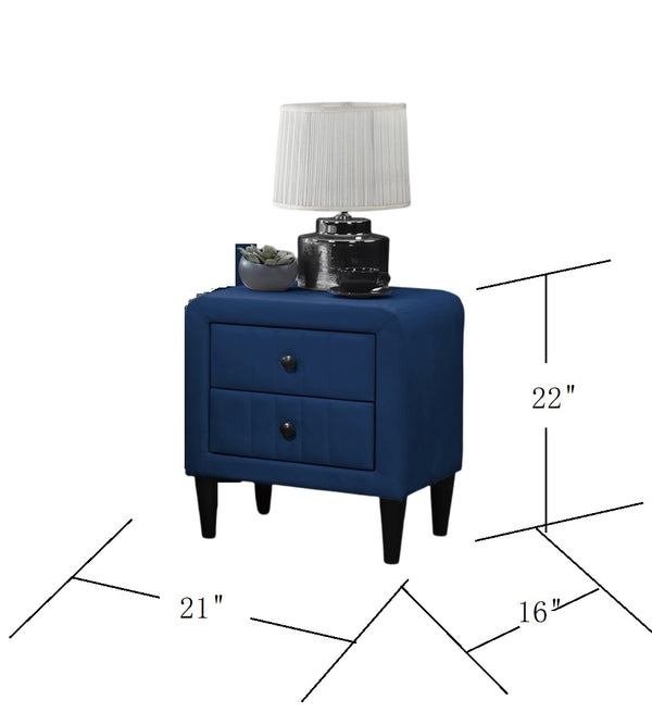English Elm Navy Velvet Nightstand with 2 Drawers — Sleek Tempered Legs, Spacious Storage, Modern Bedroom Accent B011P190168