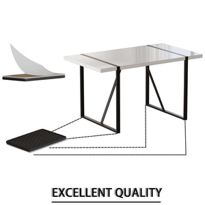 English Elm 55 Inch Industrial Dining Set White Mdf Table Matte Black Legs Four Padded Pu Chairs Beige+Grey,White W2189S00852