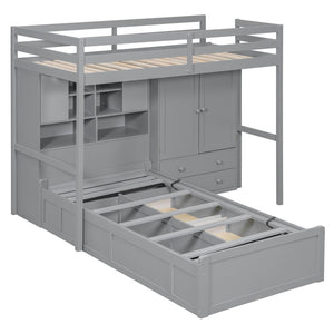 English Elm Twin Bunk Bed with Wardrobe Drawers Hydraulic Lift Shelves Kids Storage Gray LT000666AAE-1
