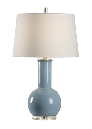 Wildwood Dharma Sky-Glazed Table Lamp With Silver-Leaf Neck, Clear Acrylic Base And Off-White Linen Shade Blue 47000