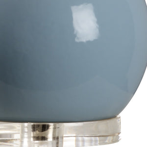 Wildwood Dharma Sky-Glazed Table Lamp With Silver-Leaf Neck, Clear Acrylic Base And Off-White Linen Shade Blue 47000