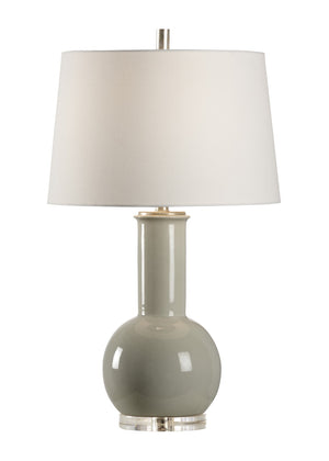 Wildwood Dharma Bottle-Style Table Lamp With Silver-Leaf Neck, Clear Acrylic Base And Linen Drum Shade Green 47001