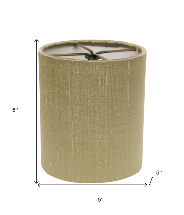 Homeroots 5" Antique Gold Set Of 6 Drum Chandelier Pongee Silk Lampshades  Pongee Silk 470077
