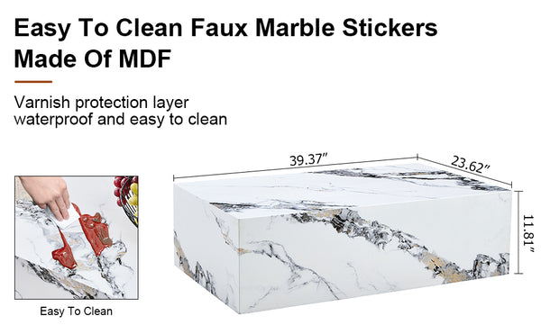 English Elm Modern MDF Coffee Table with Marble Pattern — Stylish Durable Centerpiece, Easy Assembly in Minutes White 43.31 L x 27.56 W x 14.57 H W1512P383596