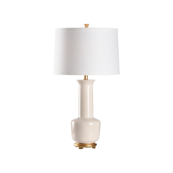 Wildwood Olsen Snow Ceramic Table Lamp With Antique Gold Leaf Accents And Ivory Linen Shade, 30.5"H 47015
