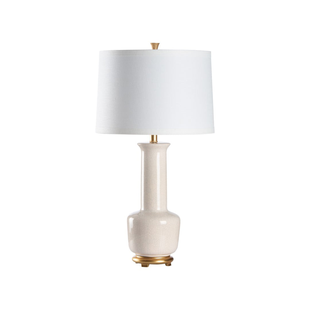 Wildwood Olsen Snow Ceramic Table Lamp With Antique Gold Leaf Accents And Ivory Linen Shade, 30.5"H 47015