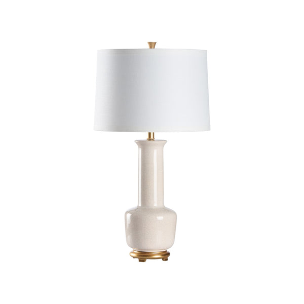 Wildwood Olsen Snow Ceramic Table Lamp With Antique Gold Leaf Accents And Ivory Linen Shade, 30.5"H 47015