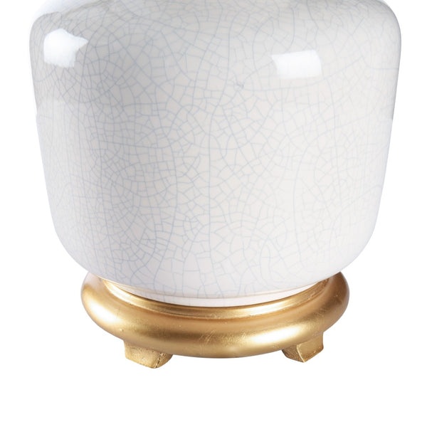 Wildwood Olsen Snow Ceramic Table Lamp With Antique Gold Leaf Accents And Ivory Linen Shade, 30.5"H 47015