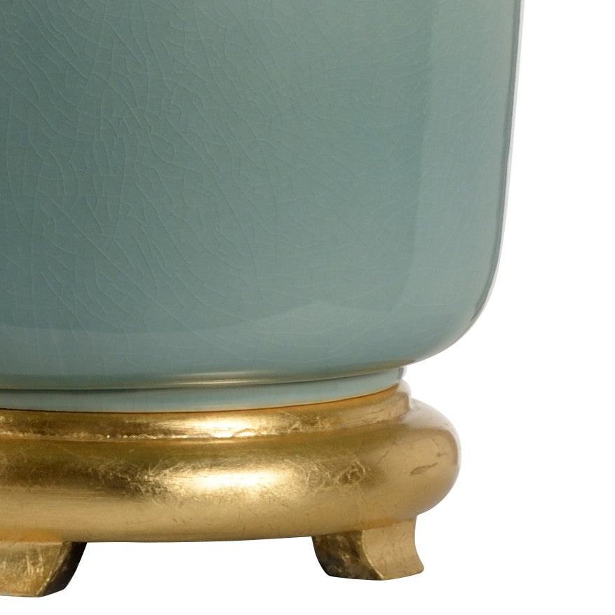 Wildwood Olsen Sea Mist Glazed Table Lamp With Ivory Drum Shade & Antique Gold Leaf Accents, 30.5" H 47017
