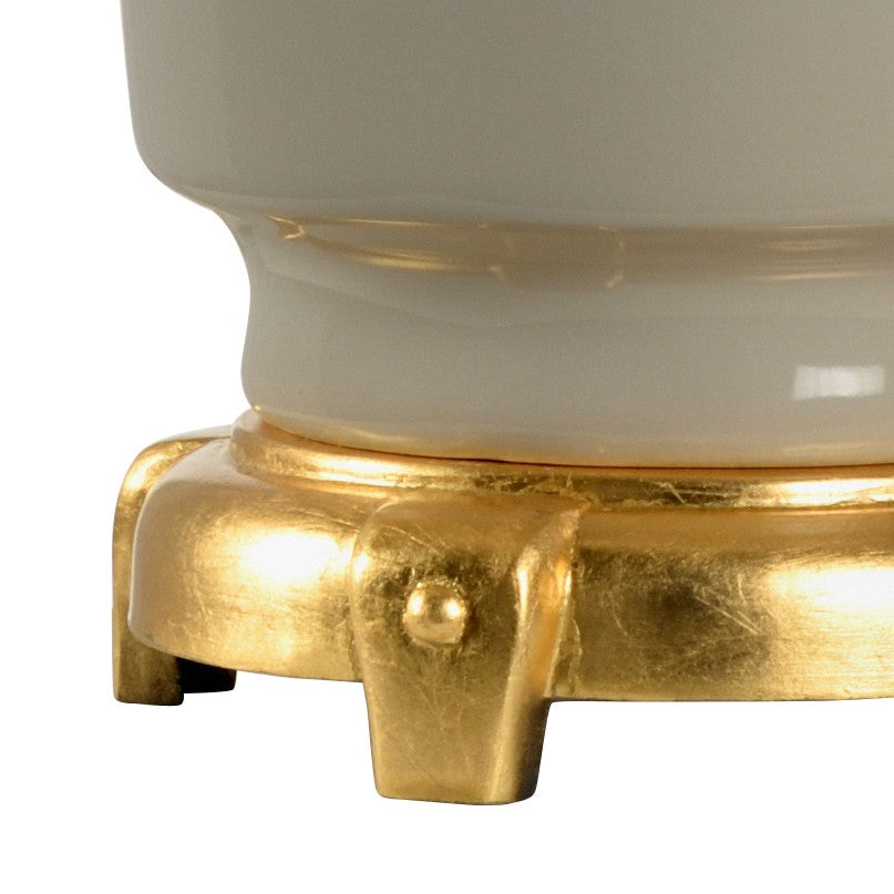 Wildwood Emma Vintage-Inspired Fog Table Lamp With Gold Leaf Base, Gray Glazed Vase & Drum Shade For Ambient Lighting (32"H) 47019