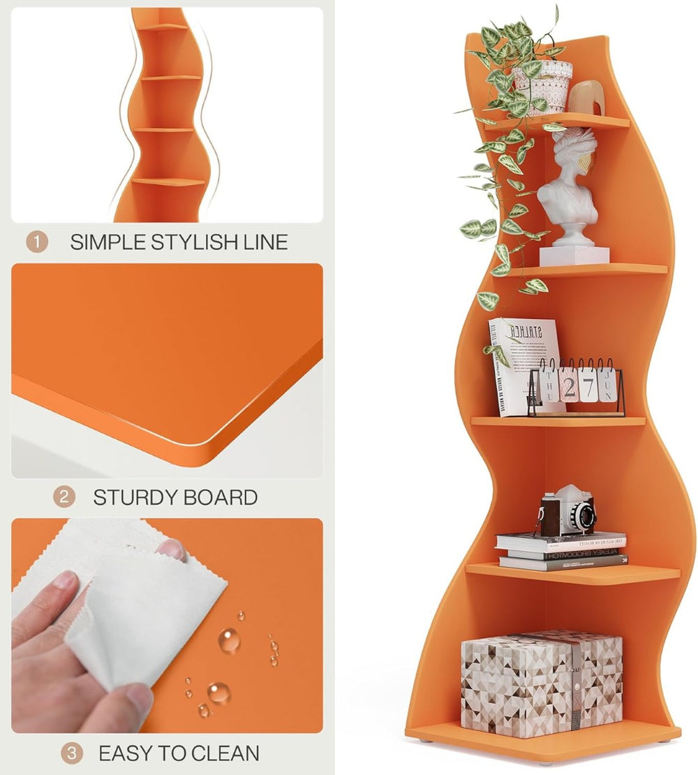 English Elm 5-tier Corner Shelving Unit Tall Engineered Wood Open Rack for Bedroom or Office Orange T3971P418292