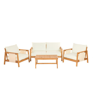 English Elm 4-pieces Acacia Wood Outdoor Conversation Set with Loveseat Club Chairs Patio Table Brown,Teak+ Beige N768P368824T_N768P368823T_2