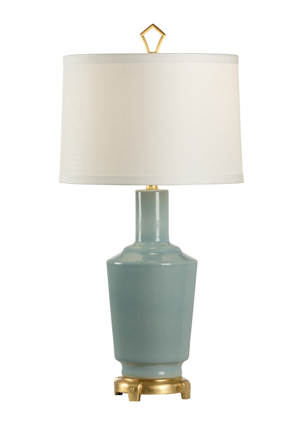 Wildwood Emma Sea Mist Glazed Ceramic Lamp With Antique Gold Base & Drum Shade — Vintage-Transitional Accent Light 47020