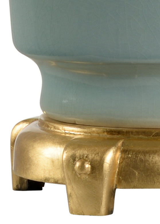 Wildwood Emma Sea Mist Glazed Ceramic Lamp With Antique Gold Base & Drum Shade — Vintage-Transitional Accent Light 47020