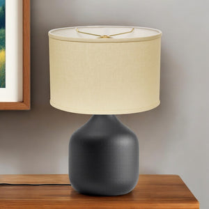HomeRoots Beige Linen Oval Lamp Shade - Mid-Century Inspired Design for Cozy Glow in Any Room Decor Beige 470209
