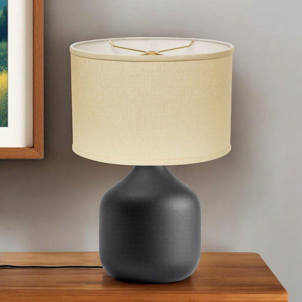 HomeRoots Beige Linen Oval Lamp Shade - Mid-Century Inspired Design for Cozy Glow in Any Room Decor Beige 470209