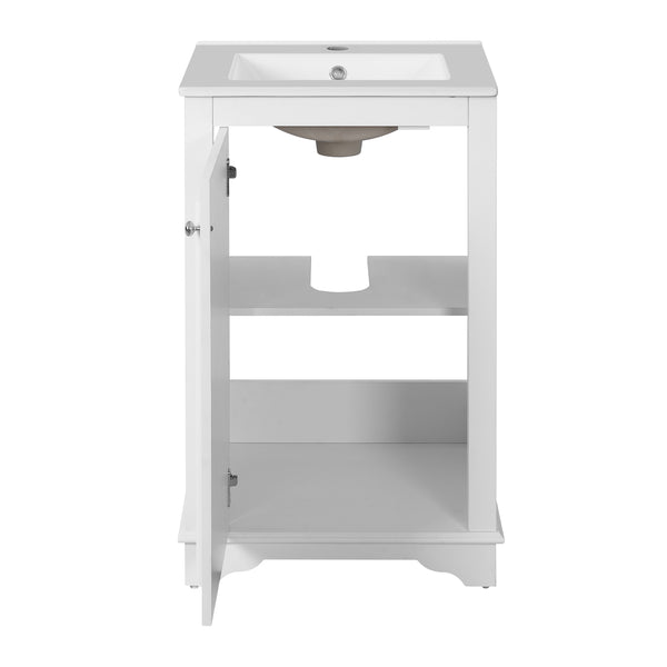 English Elm 20-inch Bathroom Vanity with Ceramic Sink, Modern Freestanding Single Vanity with Soft-Close Doors and Adjustable Shelf for Ample Organized Storage White N710P317678K