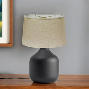 HomeRoots Beige Linen Oval Lamp Shade - Mid-Century Inspired Design for Cozy Glow in Any Room Decor Heather 470210