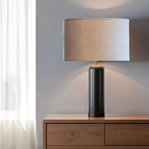 HomeRoots Beige Linen Oval Lamp Shade - Mid-Century Elegance for Ambient Lighting in Any Room Décor Heather 470222
