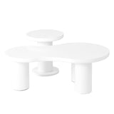 English Elm Easy Assembly Nesting Coffee Table Set Of 2, Cream Style Cloud Coffee Table With Round Small Side Table, Irregular Center Table With Thick Legs For Living Room, White, 39.3''X 13.7'',Φ15.7''