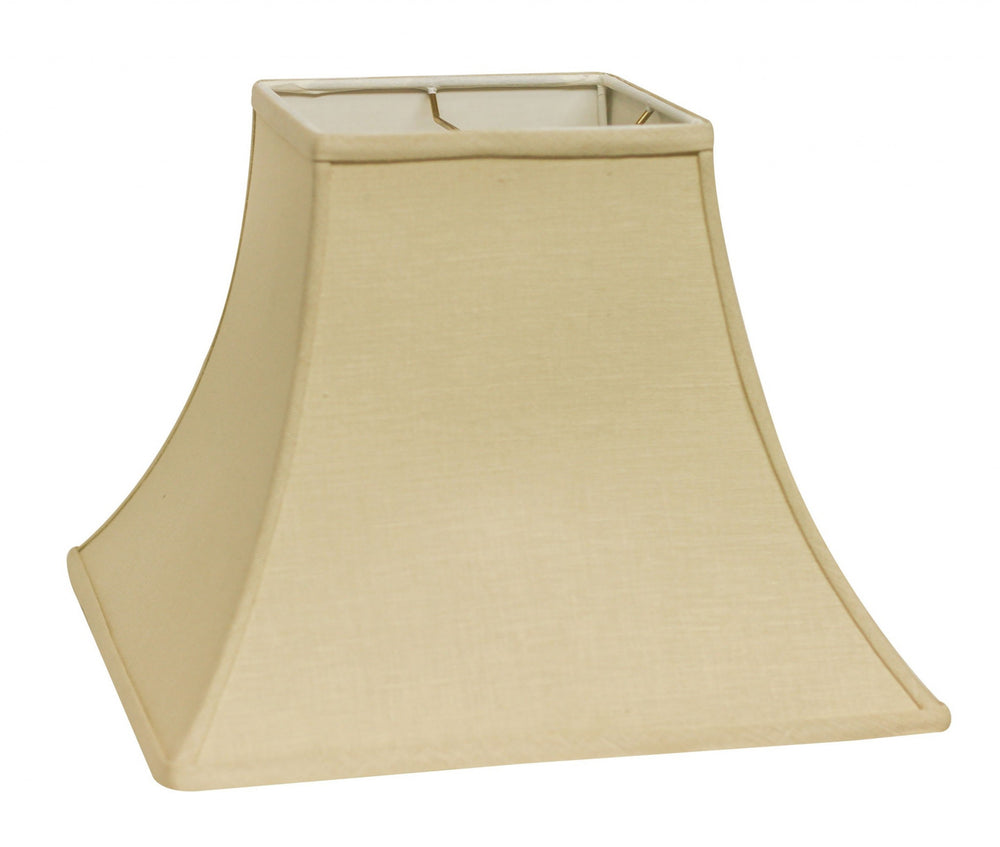 Homeroots 14" Parchment Biege Premium Square Bell Slanted Linen Lampshade  Linen 470257