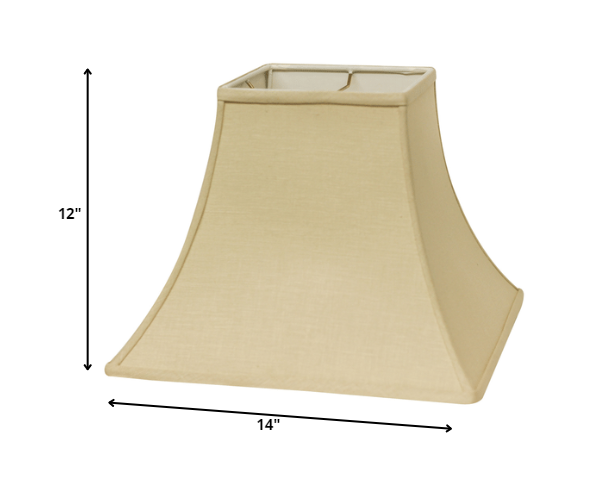 Homeroots 14" Parchment Biege Premium Square Bell Slanted Linen Lampshade  Linen 470257