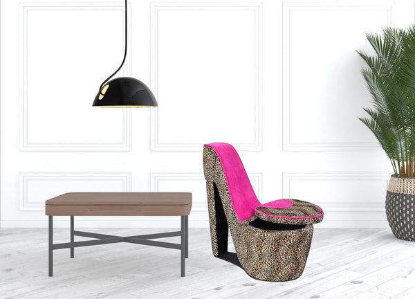 Homeroots 32" Brown Faux Suede Animal Print Side Chair   470295