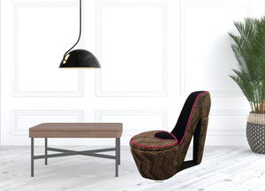 Homeroots 32" Brown Faux Suede Animal Print Side Chair Red,Black  470296