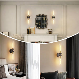 English Elm Wall Sconces Set Of Two - Modern Black & Gold Bathroom Lighting With Touch Control & Clear Glass Shades W2312P389965-GIGA