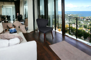 Homeroots 31" Dark Charcoal Grey & Black Wooden Curve Back Chair – Luxurious Accent & Dining Seating Option   470316