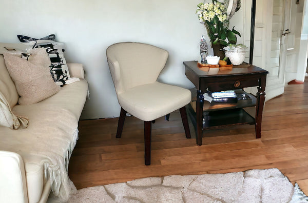 Homeroots 31" Cream And Black Wooden Curve Back Dining Or Accent Chair   470318