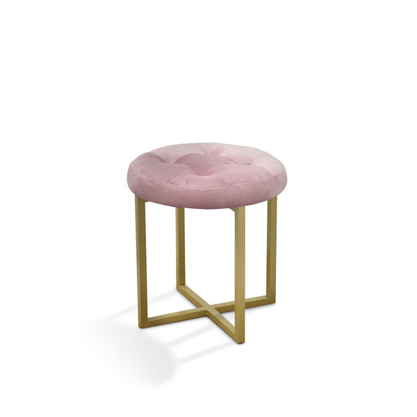 Homeroots 17" Pink Tufted Velvet And Gold Stool Pink + Matte Gold  470333