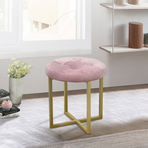 Homeroots 17" Pink Tufted Velvet And Gold Stool Pink + Matte Gold  470333