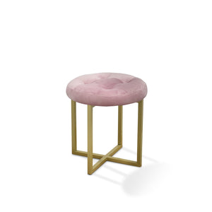 Homeroots 17" Pink Tufted Velvet And Gold Stool Pink + Matte Gold  470333